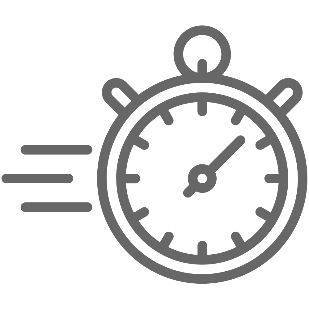 Symbol einer Stoppuhr mit Bewegungslinien, die Geschwindigkeit oder Dringlichkeit anzeigen, perfekt geeignet, um die schnelle Effizienz zu vermitteln, die bei der Zubereitung von Babynahrung erforderlich ist.