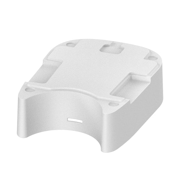 Eine weiße, rechteckige Kunststoffummantelung mit abgerundeten Kanten, Aussparungen und Vertiefungen dient vermutlich als Gehäuse für den Babybrezza.de Formula Pro Mini Produktsockel (Höhe: 5,5 cm) und zeigt dessen Tiefe und Struktur. - product thumbnail