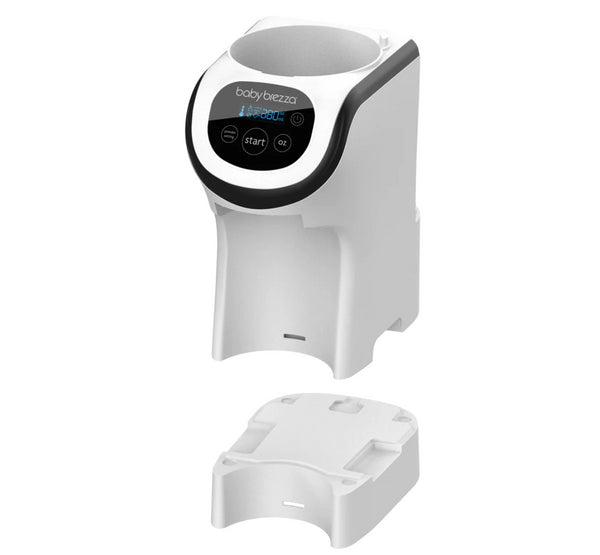 Der elegante Baby Brezza Flaschenwärmer mit Digitalanzeige und Starttaste wird ohne Produktsockel gezeigt. Dieses weiße Gerät ist für Babyflaschen geeignet und passt gut zum Baby brezza.de Formula Pro Mini Produktsockel (Höhe: 5,5 cm) für ein effizientes Füttern. - product thumbnail