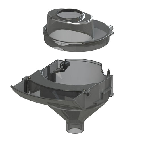 Die transparente mechanische Komponente, ähnlich dem Formula Pro Advanced Trichterset von Babybrezza.de, verfügt über eine trichterförmige Basis und einen runden oberen Abschnitt, die nahtlos ineinander passen und einem Ersatzteil für ein fortschrittliches Flüssigkeits- oder Materialhandhabungssystem ähneln. - product thumbnail
