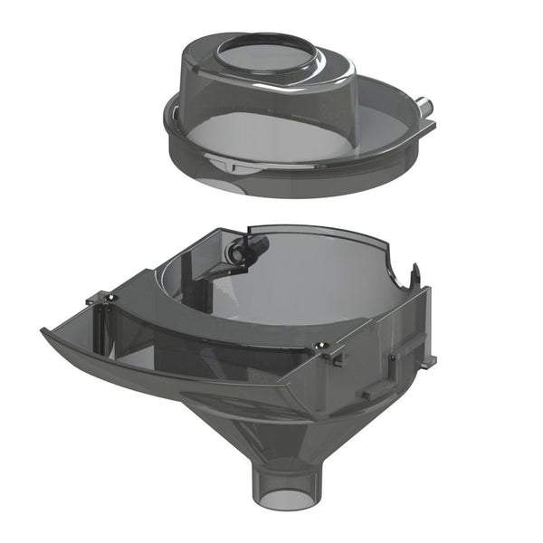 Die transparente mechanische Komponente, ähnlich dem Formula Pro Advanced Trichterset von Babybrezza.de, verfügt über eine trichterförmige Basis und einen runden oberen Abschnitt, die nahtlos ineinander passen und einem Ersatzteil für ein fortschrittliches Flüssigkeits- oder Materialhandhabungssystem ähneln. - product thumbnail