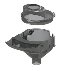 Die transparente mechanische Komponente, ähnlich dem Formula Pro Advanced Trichterset von Babybrezza.de, verfügt über eine trichterförmige Basis und einen runden oberen Abschnitt, die nahtlos ineinander passen und einem Ersatzteil für ein fortschrittliches Flüssigkeits- oder Materialhandhabungssystem ähneln.