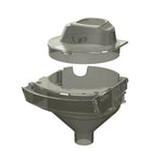 Das 3D-Rendering zeigt das Formula Pro Mini Trichterset von Babybrezza.de und präsentiert einen transparenten, zerlegten Trichter mit abnehmbarem Deckel. Die breite, runde Öffnung verjüngt sich zu einem kleineren Ausguss, über dem der Ersatzteildeckel elegant schwebt. - product thumbnail