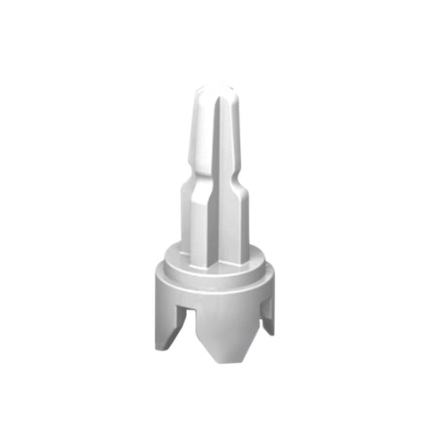 Ein grauer, metallischer Industriewerkzeugaufsatz von Babybrezza.de, der der „Achse für Formula Pro Advanced & Formula Pro Mini“ ähnelt, zeigt ein geometrisches Design mit einer zylindrischen Basis und einem facettenreichen oberen Abschnitt, isoliert auf einem weißen Hintergrund. - product thumbnail