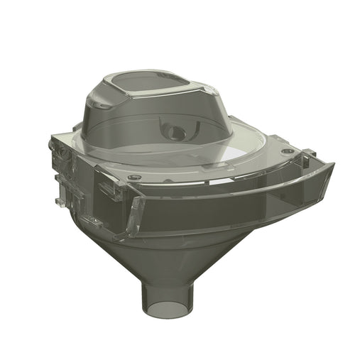 Das Formula Pro Mini Trichterset von Babybrezza.de ist ein transparentes Industriebauteil aus Kunststoff mit trichterförmigem Boden, abgerundeter Spitze und geometrischen Aussparungen, ideal für die Handhabung von Flüssigkeiten oder Materialien. Perfektes Ersatzteil für Geräte wie das Baby Brezza Formula Pro Mini. - product thumbnail