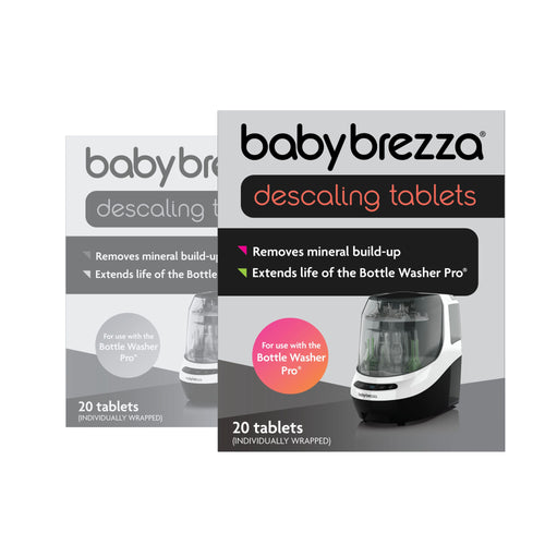 Das Bild zeigt zwei Packungen Babybrezza.de Entkalkungstabletten für den Bottle Washer Pro – 40 Stück. Jede Packung enthält einzeln verpackte Tabletten zur Entfernung von Mineralablagerungen. Dies verlängert die Lebensdauer Ihres Geräts und bietet Komfort und Frische bei jeder Verwendung. - product thumbnail