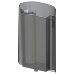 Ein wandmontierter transparenter Seifenspender mit schlankem, minimalistischem Design mit stilvoller Grautönung und abgerundeten Kanten bietet einen modernen Look, der der Präzision des Formula Pro Advanced Wassertanks von Babybrezza.de ähnelt. - product thumbnail