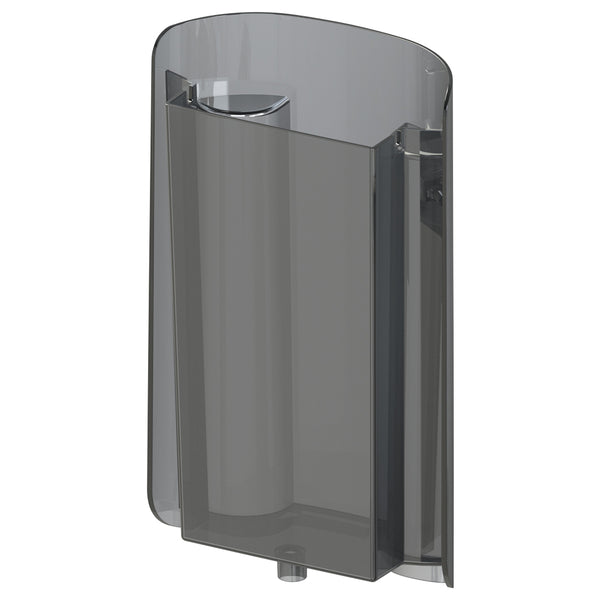 Ein wandmontierter transparenter Seifenspender mit schlankem, minimalistischem Design mit stilvoller Grautönung und abgerundeten Kanten bietet einen modernen Look, der der Präzision des Formula Pro Advanced Wassertanks von Babybrezza.de ähnelt. - product thumbnail