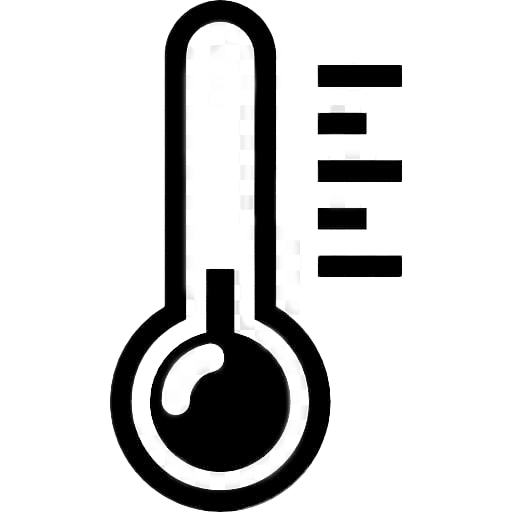 Symbol eines Thermometers mit einer Glühbirne an der Unterseite und einer vertikalen Linie, die die Temperaturstufen anzeigt, perfekt, um die ideale Wärme bei der Zubereitung von Babynahrung sicherzustellen. Der Hintergrund ist transparent.